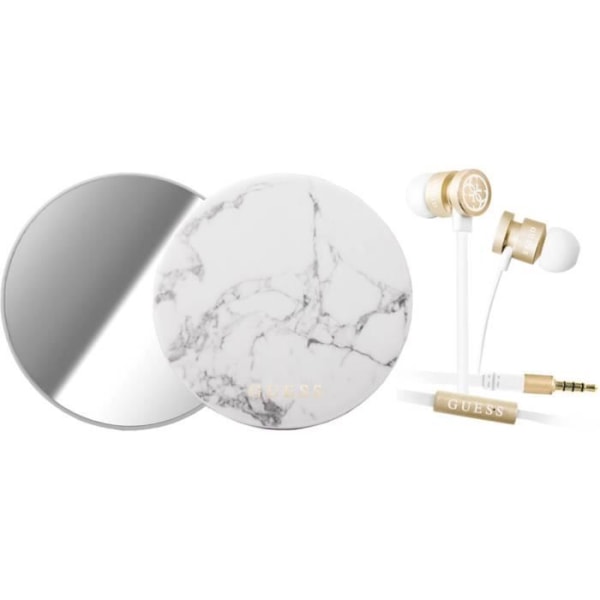 GUESS GUBPERPBMA - Marble Power Bank og In-Ear hovedtelefoner