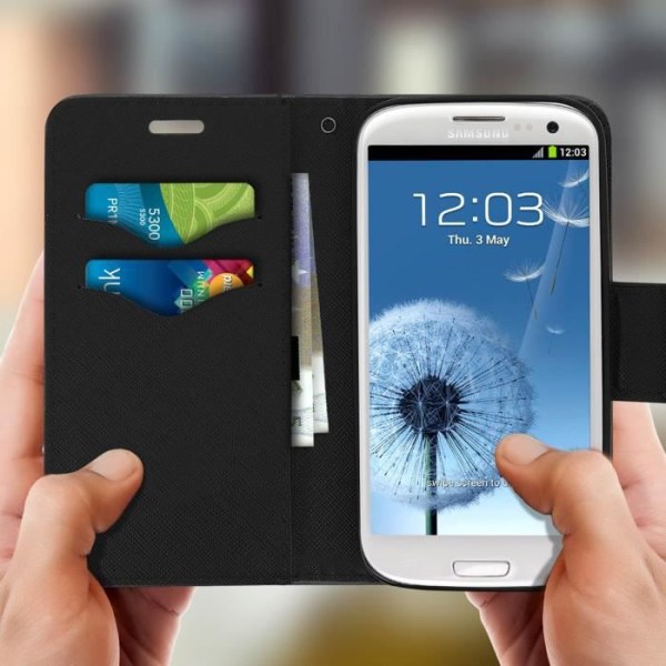 Skal till Samsung Galaxy S3 Korthållare Fodral Stativ Funktion Fancy Style - Svart