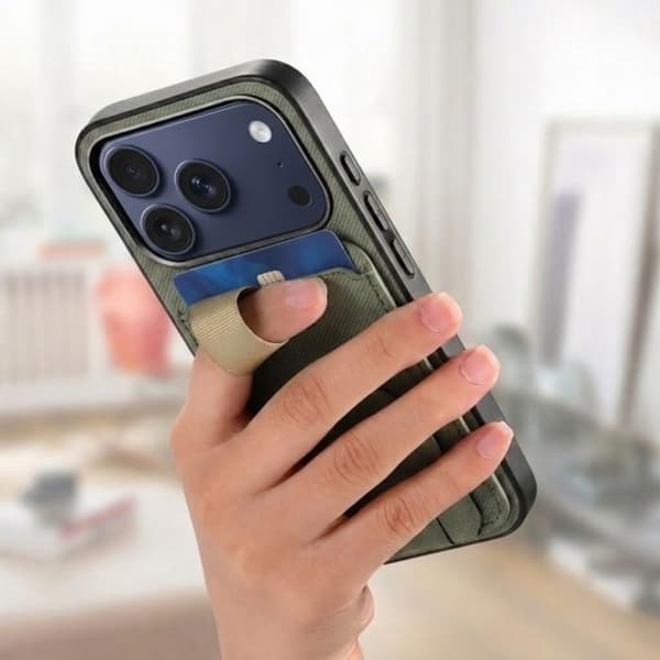 iPhone 17 Pro Cover med Stofeffekt, Støtte og Kortholder i Grøn Grön