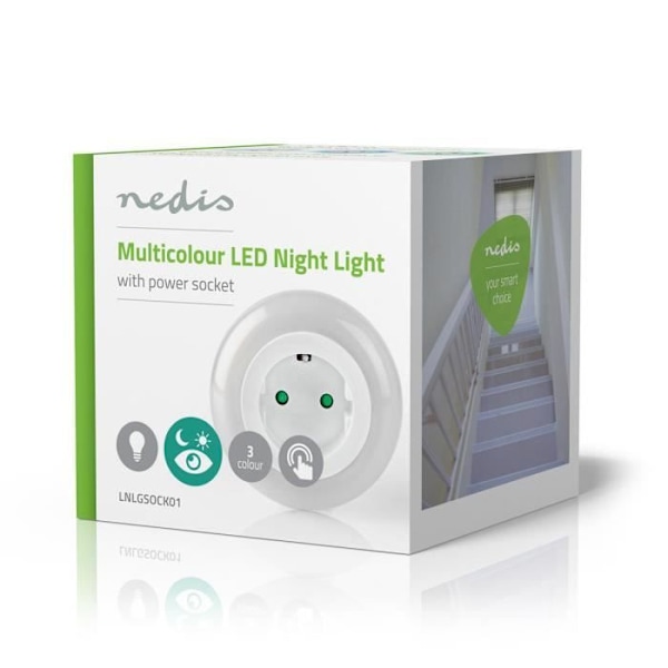 LED nattljus - NEDIS - LNLGSOCK01 - Dag / natt sensor - 3680 W - 10 lm - Vit / Blå / Grön Vit / Blå / Grön