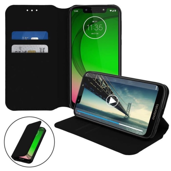 Hus - AVIZAR - Moto G7 Play - Ekoskinn - Stöd funktion - Svart Svart
