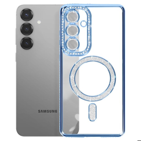 Coque Diamant pour Samsung Galaxy S25 MagSafe Contour Strass Bleu Blå