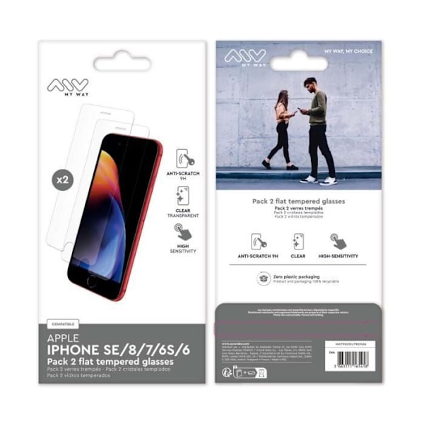 MYWAY PACK 2 LATTAINEN karkaistu lasi IPHONE SE/8/7/6S/6