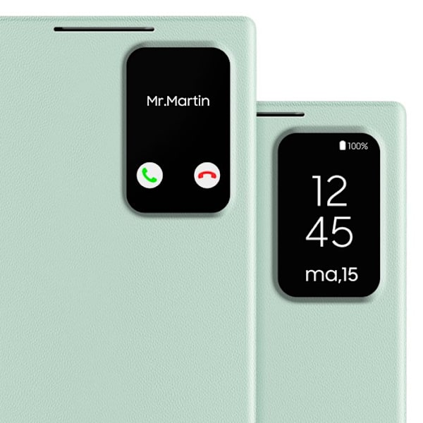 Læderetui til Galaxy S22 Ultra med visningsvindue og kortlomme, lysegrøn Grön