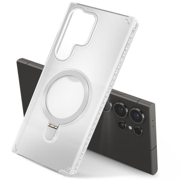 Coque MagSafe för Samsung Galaxy S24 Ultra Stöttålig Fällbart Ställ Vit Vit