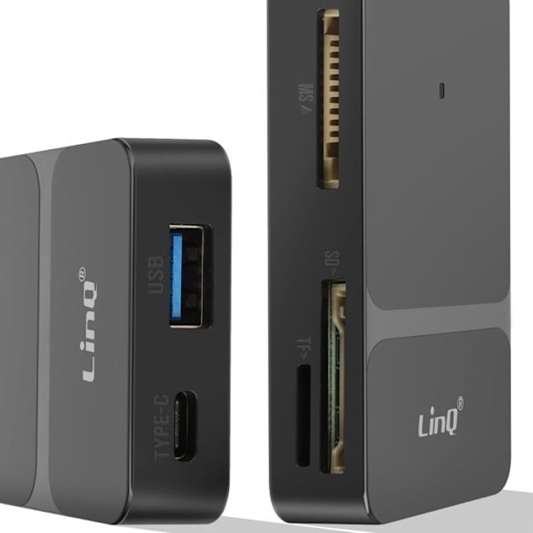 USB C + Lightning Multiport Kortinlukija OTG Monitoimi LinQ Musta