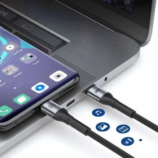 USB-C till USB-C Universell Nylonflätad 3m Snabbladdning och Överföring 3mk Svart Svart