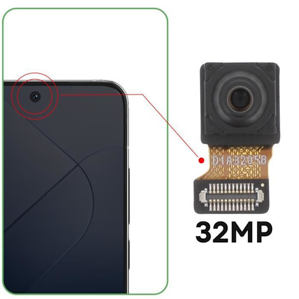 Frontkamera - RELIFE - Xiaomi 14 - 32MP Selfie Sensor - Sort Svart