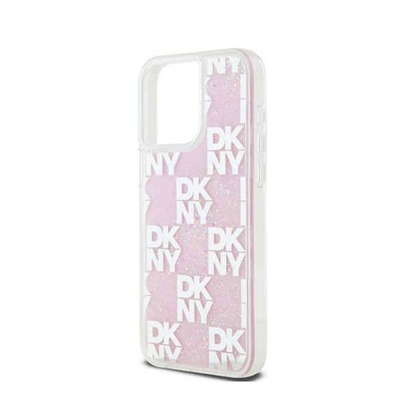 DKNY Liquid Glitter Multilogo - Kotelo iPhone 15 Pro Maxille (vaaleanpunainen)