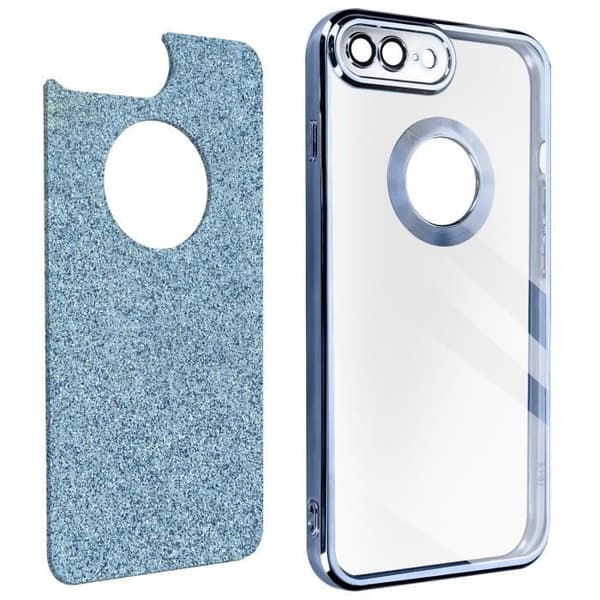 Coque - AVIZAR - iPhone 7 Plus og 8 Plus - Glitrende - Silikone gel - Krom kant Blå