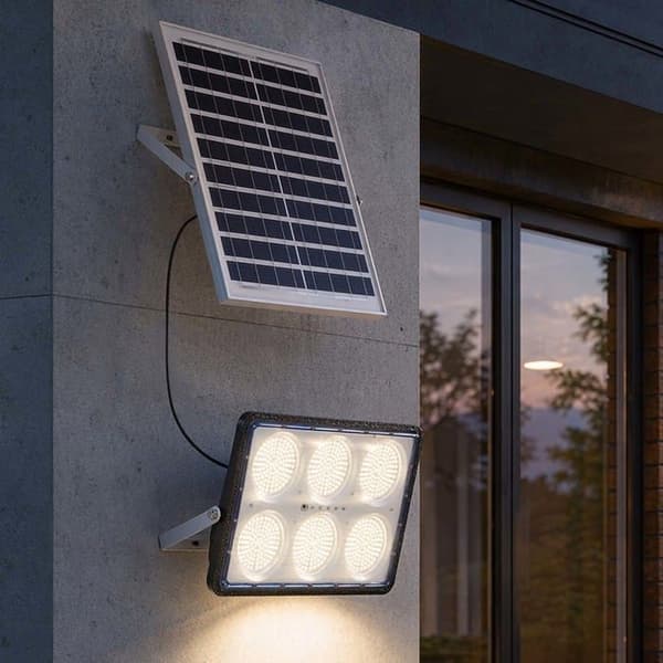 LED Solcelleprojektor 19 W med 20 W solpanel og automatisk detektion grå Grå