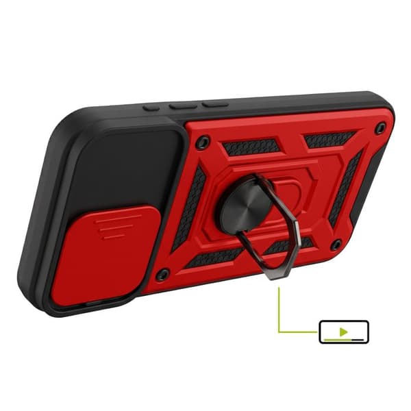 Cover til iPhone 15 Pro Max med skydelåg til kamera og magnetisk ring Mayaxess Rød / Sort Röd