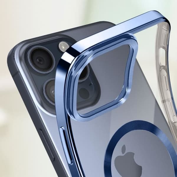 Skyddsskal - AVIZAR - iPhone 15 Pro Max - Hård silikon - Blå chrome - MagSafe-kompatibel Blå