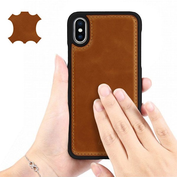 Coque Apple iPhone X / XS Beskyttelse Hård Ægte Læder Akashi Camel kastanj