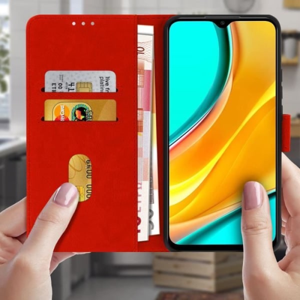 Folio-kuori - AVIZAR - Xiaomi Redmi 9 - Punainen - Puolijäykkä - Magneettinen Rød