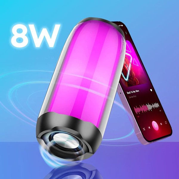 Bluetooth-højttaler LED RGB flerfarvet Vandtæt IPX6 Kraftfuld lyd 8W LinQ Sort Svart