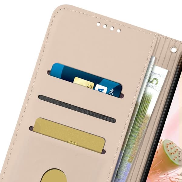 Pungetui til Honor 600 Smart Lotus Oriental mønster med beige håndledsrem beige