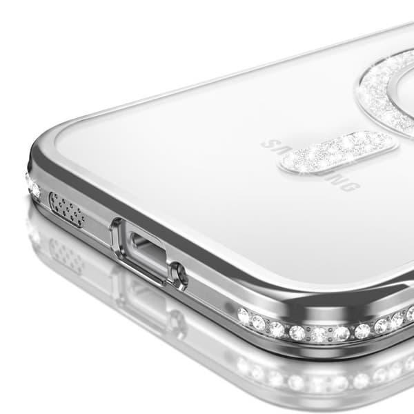 Diamantfodral för Galaxy S26 Plus med magnetring och silverstrassad kant Grå