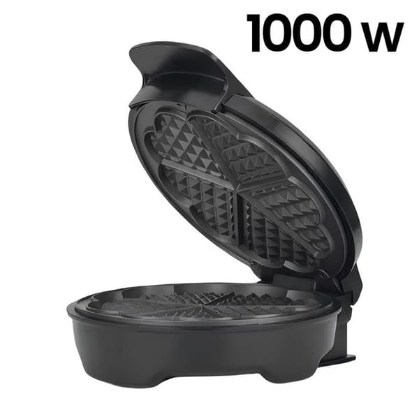 Elektrisk vaffeljern - AVIZAR - Dobbelt hjerte - 1000W - Non-stick - Temperaturindstilling Svart