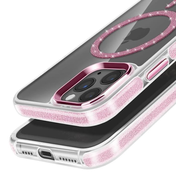 MagSafe-kuori voor iPhone 11 Pro Max, roosa glitteri-silikoni Rosa