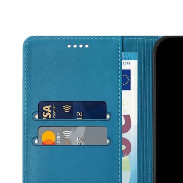 Google Pixel 11 Pro: n RFID-suojattu, turkoosi, keinonahkainen lompakko. Blå