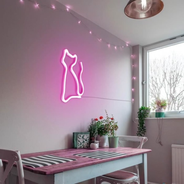 Neon Cat Lamp Modern Style Virranlähteenä kaapeli tai AA-paristot Pinkki