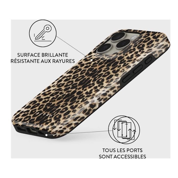 Coque pour iPhone 16 Pro Max MagSafe Tough Antichocs Modèle Player Burga Léopard kastanj