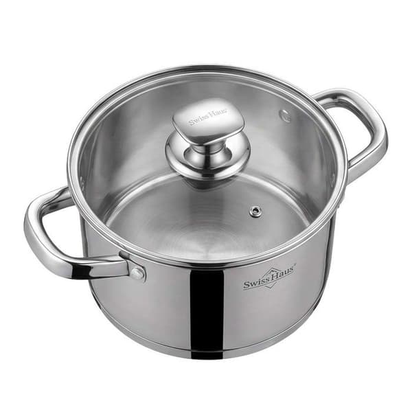 Kastrull i Rostfritt Stål med Glaslock 18 cm SWISS HAUS Silver Grå