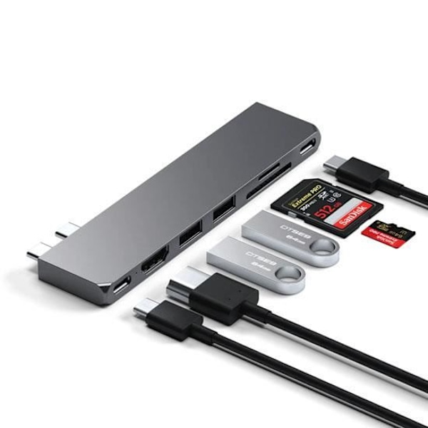 USB-C Hub - Satechi - Pro Slim - Space Grey - 6 porte - Moderne aluminiumsdesign