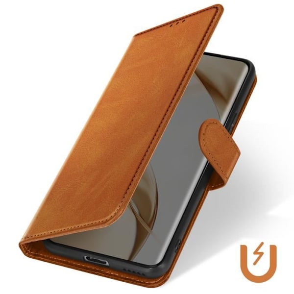 Fodral för Honor 200 Pro - AVIZAR - Handledsrem Flip Wallet Support - Brun - Halvstyv - Syntet kastanj