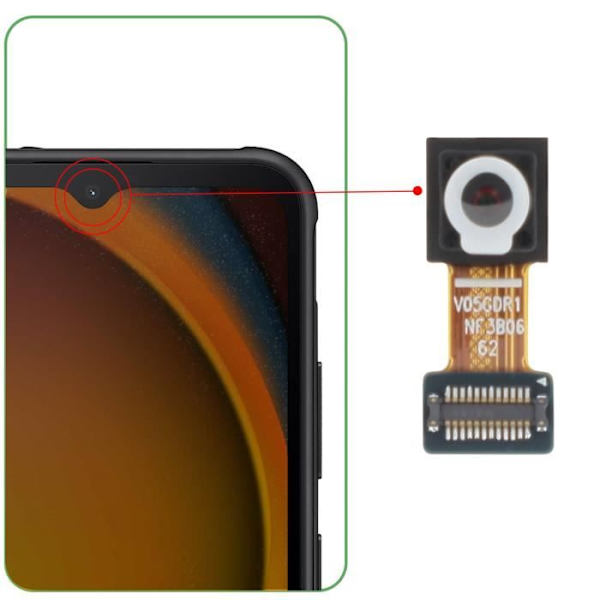 Alkuperäinen etukamera Samsung Galaxy Xcover 7 13MP Selfie Sensor Samsung Black Svart