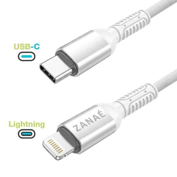 USB-C oplader til iPhone og iPad med USB-C Lightning hurtig opladningskabel Zanaé Hvid Vit