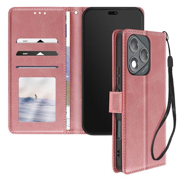Honor 400 Lite -kotelotasku, käsivarren nauha, läppätuki, ruusukullan väri Rosa