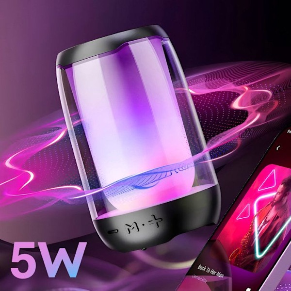 Mini Bluetooth Högtalare 5W LED RGB Kompakt Bärbar Vattentät IPX6 LinQ Svart Svart