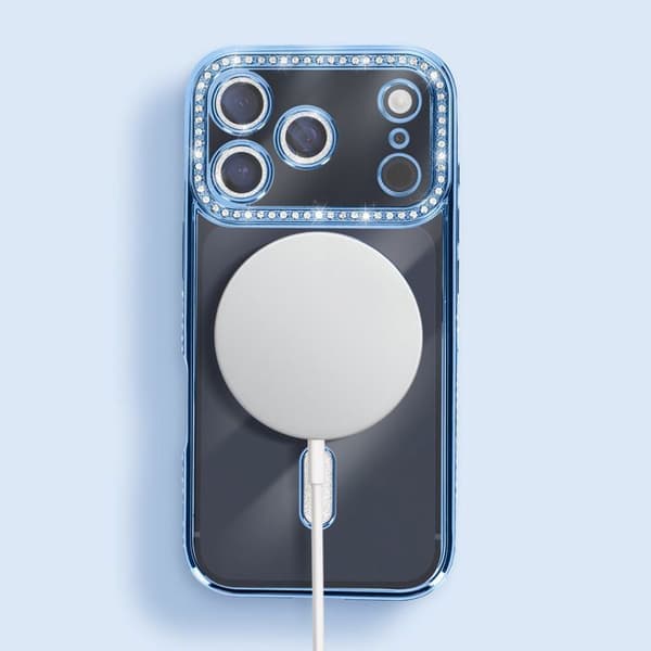 Fodral för iPhone 17 Pro Max - AVIZAR - Diamant MagSafe - Ljusblå - Pyntad - Förstärkt skydd Blå