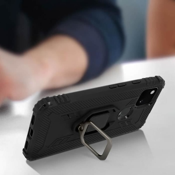 Google Pixel 4A Cover Fleksibel stødsikker metalring Video Support Sort Svart