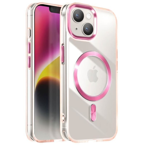 MagSafe Cover til iPhone 15 Plus og 14 Plus, Bagside i Glas Farve Rosé Champagne Rosa