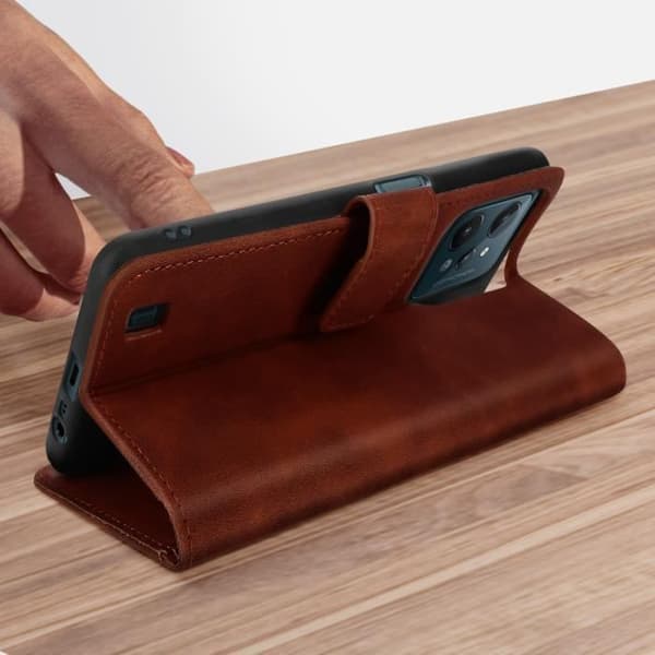 Realme C31 Folio Wallet Case Video Support Mat Soft Touch Effekt brun kastanj