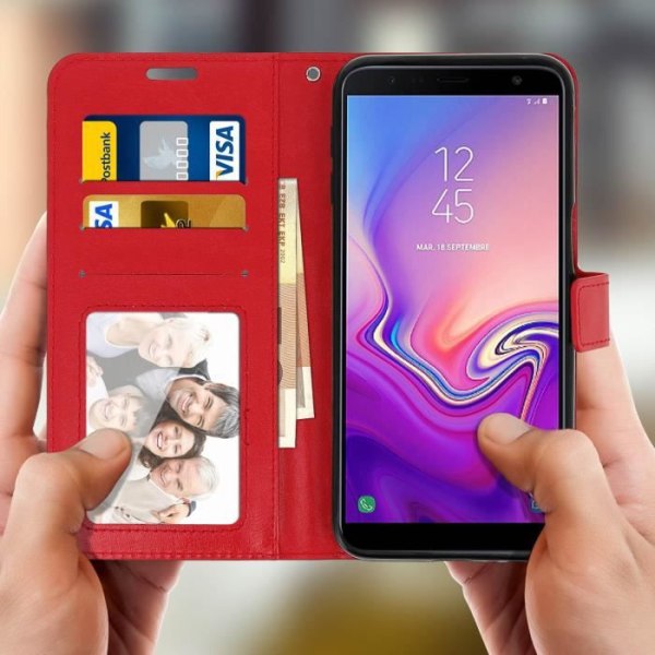 Etui til Samsung Galaxy J6 Plus - Øko læder - Pung - Videostøtte - Vintage - Rød Röd
