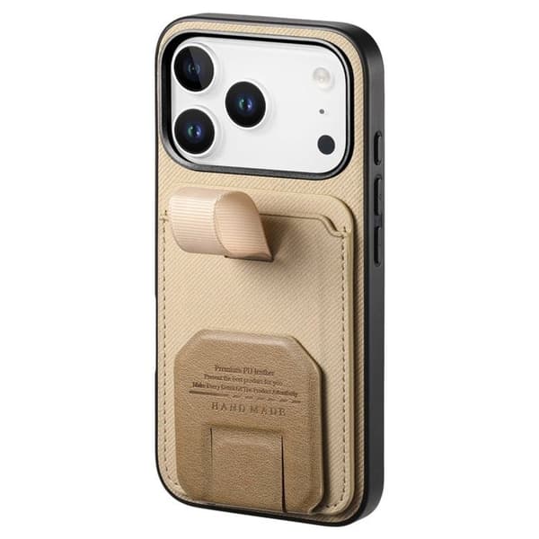 iPhone 17 Pro Max Cover med Stofeffekt, Støtte og Kortholder i Kaki Grön