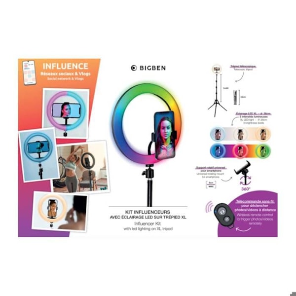 Kit Influence XL Lysring 26 cm med Tripod 1,6 m BigBen Connected Hvid