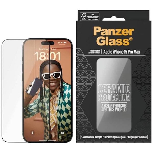 PanzerGlass Ceramic Protection Ultra-Wide Fit Näytönsuoja Lasi iPhone 15 Pro Max 1 kpl 2840