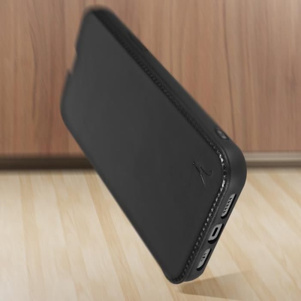 iPhone 13 Pro Max Etui - Akashi - Ægte Læder - Sort - Video Støtte - Kortholder Svart