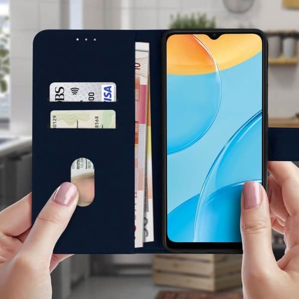 Foliofodral - AVIZAR - Oppo A15 - Skydd - Plånboksficka - Videostöd - Mörkblå Blå