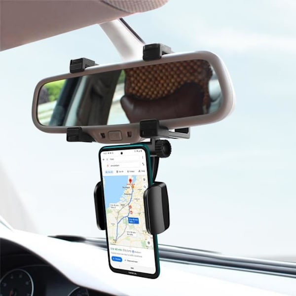 Stöd Bil - Svart - Spegelfäste - Rotativ 360° - Justerbar - Kompatibel med Smartphones Svart