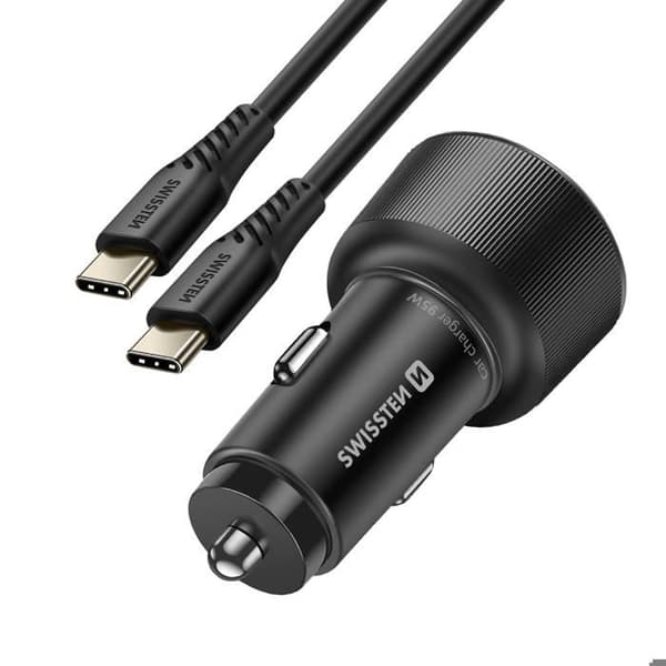 Bil laddare - SWISSTEN - 2x USB-C PD 65W - 30W USB A - USB-C kabel 1m - Snabbladdning Svart