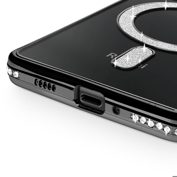Coque Diamant för Xiaomi Redmi 14C MagSafe Kontur Strass Svart Svart