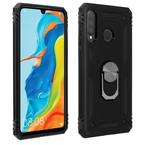 Fodral - AVIZAR - P30 Lite - Bi-material - Låsring - Svart videostöd Svart