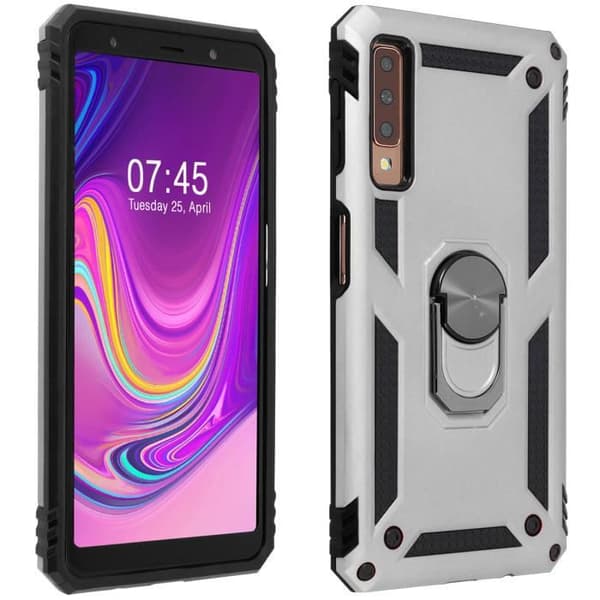 Coque - Samsung - Galaxy A7 2018 - Bi-materialer - Sølv - Transformérbar videosupport Pengar