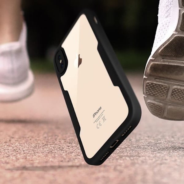 Helio-maske - MÆRKE - iPhone XS Max - Robuste plexiglas - Stødabsorberende - Synligt design Transparent, svart